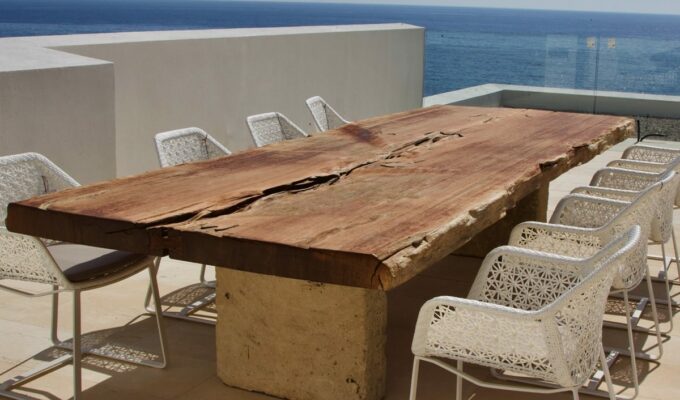 Large wooden dining tables on Mallorca