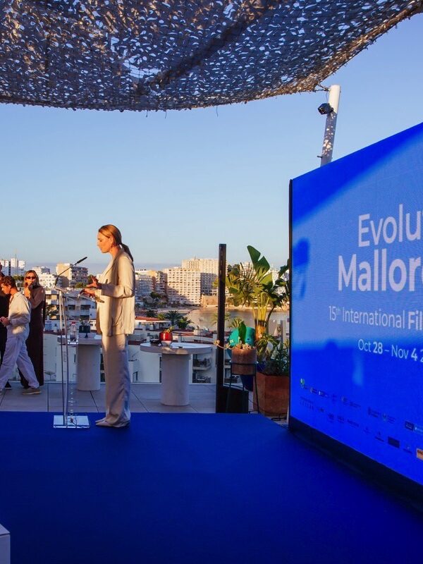 Guests at an outdoor festival reception at Evolution Mallorca International Film Festival