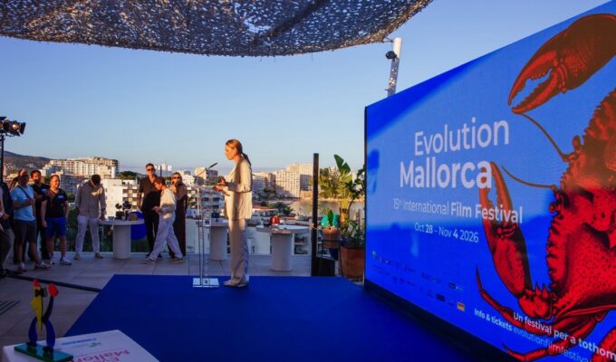 Guests at an outdoor festival reception at Evolution Mallorca International Film Festival