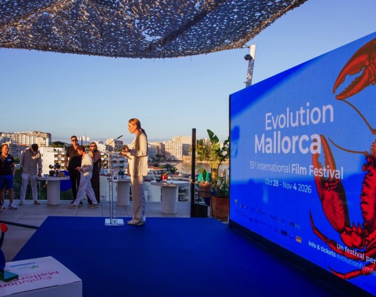 Guests at an outdoor festival reception at Evolution Mallorca International Film Festival
