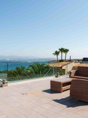 Elevated sea view townhouse with rooftop solarium & pool for sale in cala blava