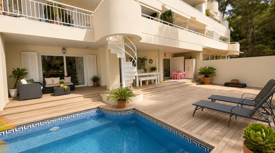 Elegante Garten-Duplex-Residenz mit Privatpool und Weinkeller zum Verkauf in Bendinat