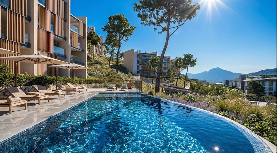 Moderne Zwei-Zimmer-Wohnung mit Meerblick und privatem Garten zum Verkauf in Peguera